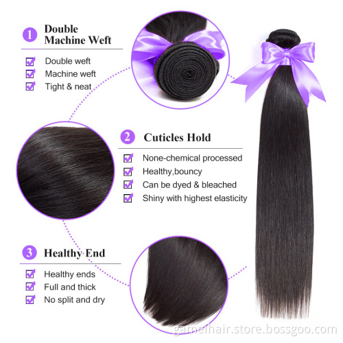 Hair Extension Raw brazilian Human cuticle aligned straight hair bundles